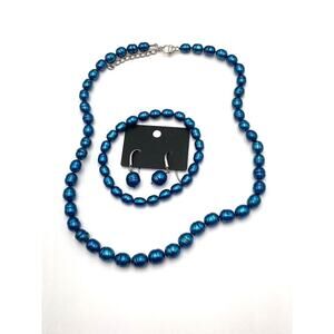Honora Pearls Necklace 925 Clasp Peacock Blue Pearls Bracelet Earrings